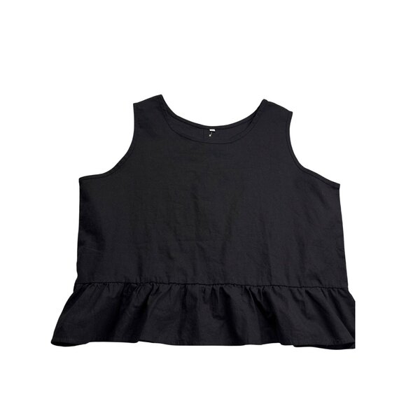 Black Sleeveless Peplum Top Size M Faux Button Back Detail - Picture 1 of 5